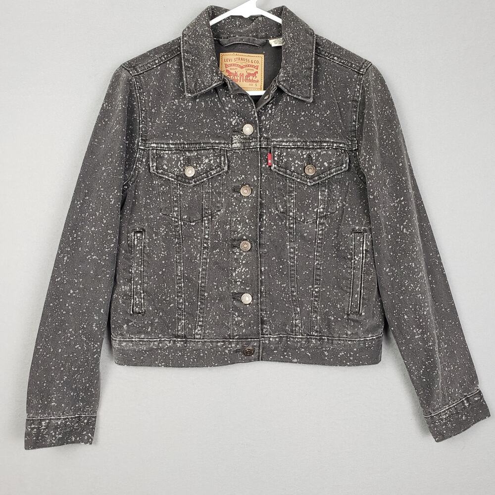 Levi Size S Denim Trucker Jacket Stonewash Gray Speckle Grunge Punk Rocker